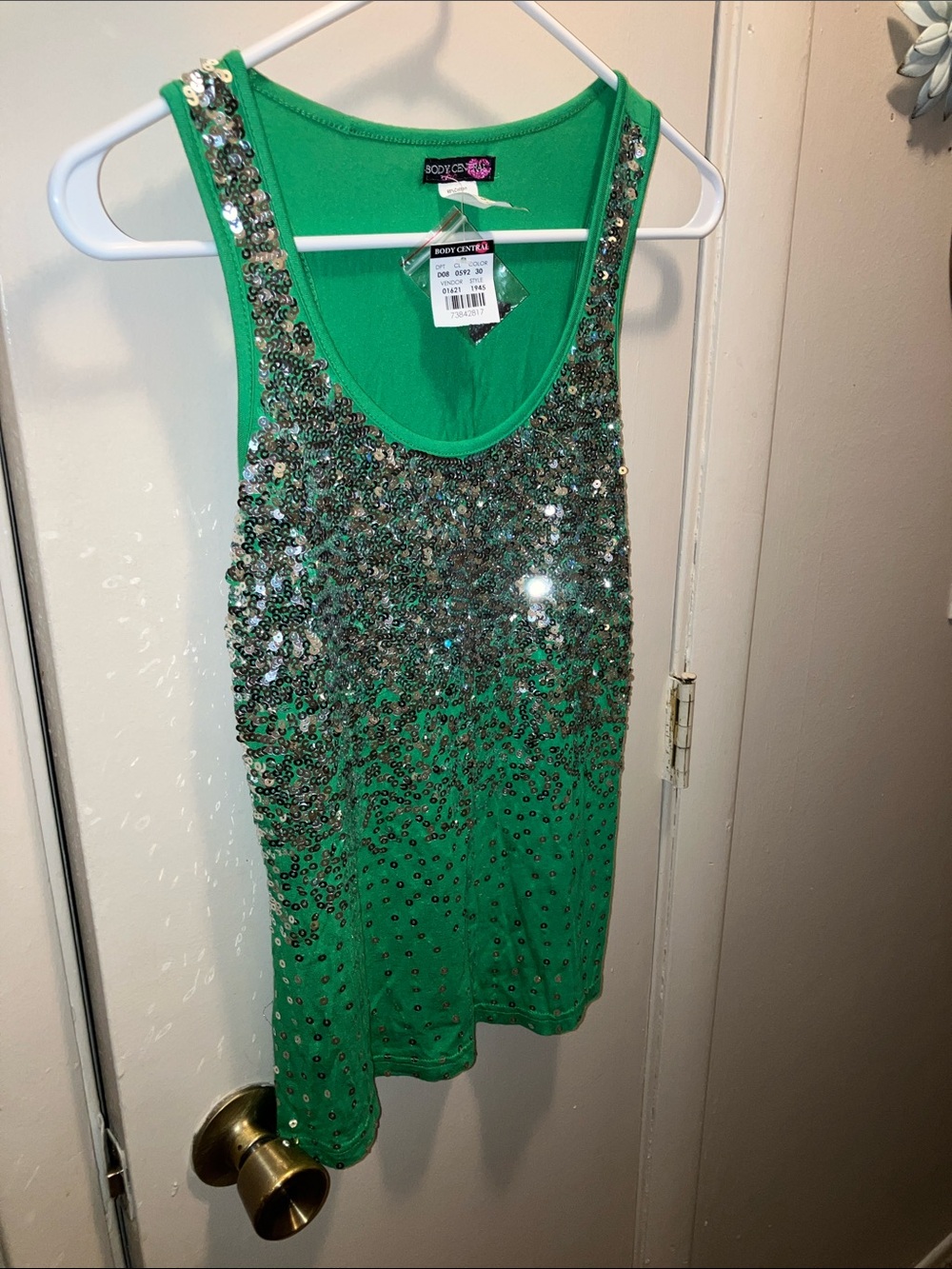 Body Central Green Sequin & Bead Tank Small New